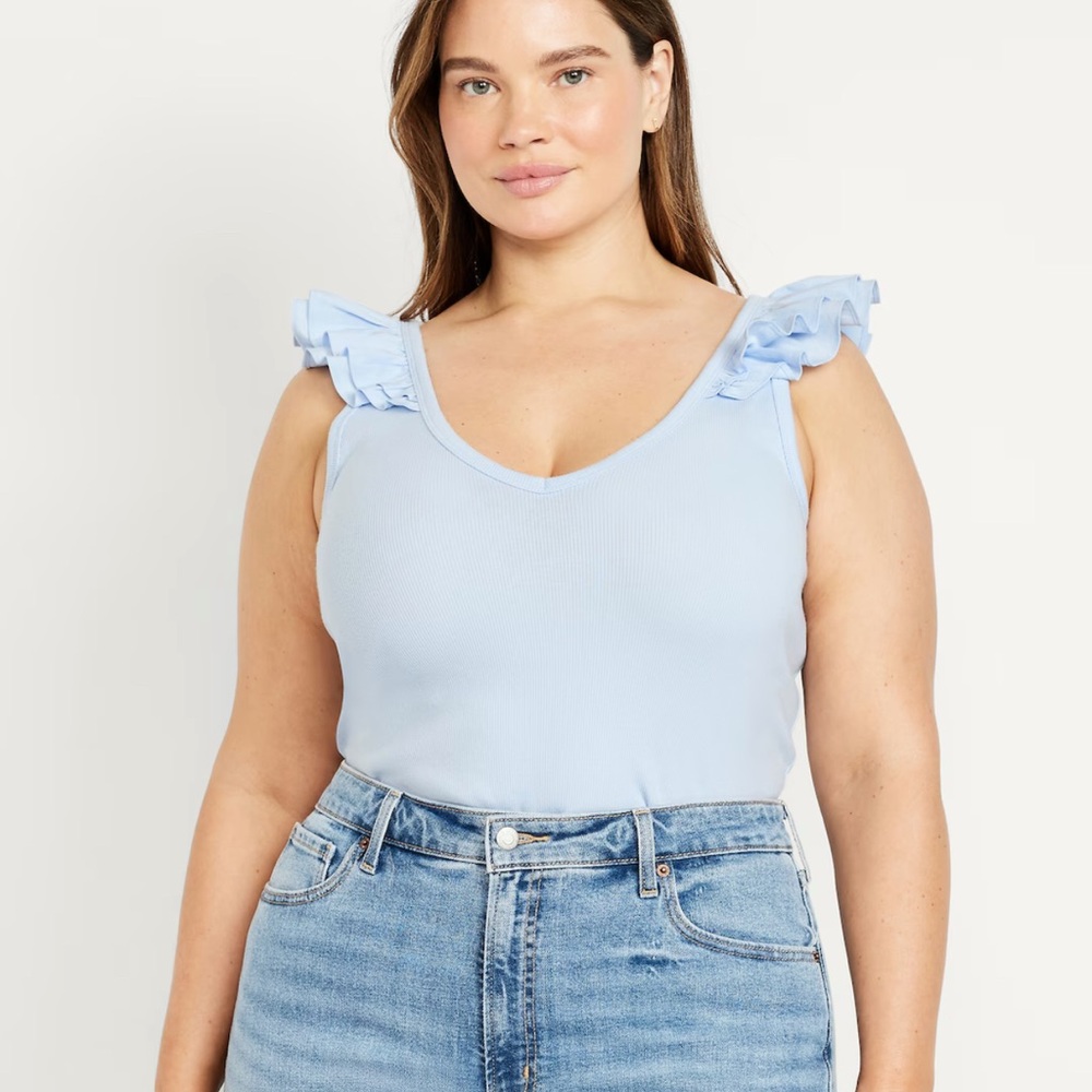 Old Navy Blue Ruffled Fitted Tank Top